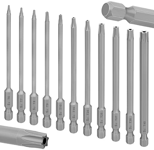 11 Pezzi 100mm Cacciaviti Torx,Set Inserti Torx Acciaio Legato S2 Punte Magnetico per Cacciavite,Punte di Tipo Torx per Riparare Macchinari e Attrezzature (11 Pezzi 100mm)