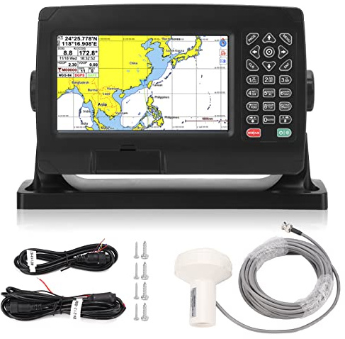 Aramox GPS-Kartenplotter, Satellitennavigator, AIS-Transponder, 7-Zoll-Schiffsterminal mit Automatischer Identifizierung, AIS-Systemterminal mit GNSS-Antenne, Dual-Kartensystem, IPX6 Wasserdicht, Mari