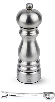 Peugeot Paris Chef u'Select - Macina sale in acciaio inox, con clip per sacchetti/spezie, 17,5 cm, macinino per sale