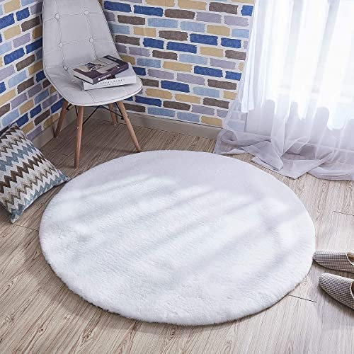 HEQUN Soft Faux Rabbit Fur Rug, Short Fur Rug Faux Fur Rabbit Fur Imitation Lambskin Rug | Faux Fur Sheepskin | Faux Bed Rug or Mat for Chair Sofa (White, 60 x 60 cm)