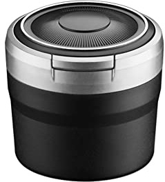 Car Ashtray with Lid,Portable Ashtray for Car,Mini Car Trash Can,Detachable Stainless Steel Smokeless Cylinder Cup Holder Ash Tray with Blue LED Light, Windproof for Outdoor Travel,Home Use, Grey