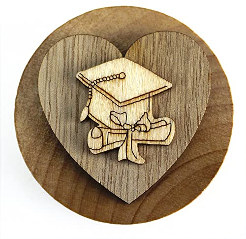 DLM 32822 (Kit 12 Pezzi) Apri Bottiglie Apribottiglie con Calamita Moderno Design Tondo in Legno + Scatolina in bambù Cuore e Laurea Cappello Tocco Pergamena bomboniera