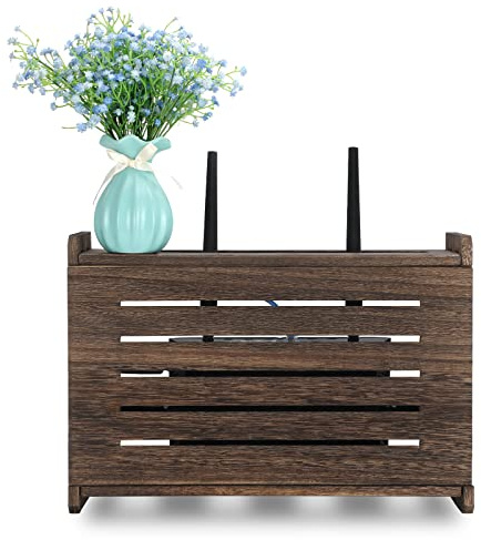 Wall Mount WiFi Router Shelf Wall Mounted Router Modem Storage Box Cabinet Power Strip Cable Organiser Box Cable Organiser Box Shelves Wooden Router Shelf