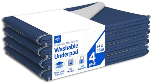 Medline Sofnit 300, Pack of 4 Large Washable Blue Underpads, 34”x 48” for use as reusable pet pads, reusable bed pads, great for dogs, cats and bunnies