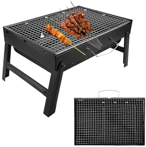 LOLYSIC Klappbarer Grill, Tragbarer Edelstahl-Holzkohlegrill, Klappbarer BBQ Grill, Outdoor, Tragbarer Campinggrill, Geeignet für Camping, Garten und Balkon.