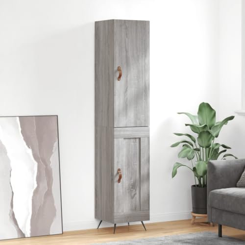 Higsose Sideboard 34,5x34x180cm Grau Sonoma Holzwerkstoff,Metall Wohnzimmerschrank Vorratsschrank Kleiderschrank Outdoor Schrank Wetterfest Barschrank Campingschrank Küchenschränke Flur Möbel