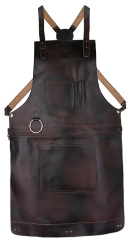 Leathershire Full Grain Leather & Canvas Apron – Butcher, BBQ, Cooking, Blacksmith, Barber, and Woodworking Apron (Dark Brown 2)