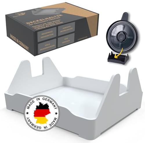 STERNEKOCH® Thermomix Deckelhalter - TM5 und TM6 Deckelhalter - MADE IN GERMANY - Ideales Thermomix Zubehör TM6 - Endlich Thermomix Deckel stressfrei ablegen - Mit Abtropfschale (Weiß) | Made in Germany, endlich Thermomix Deckel stressfrei ablegen, mit Abtropfschale, ideales Thermomix Zubehör TM6