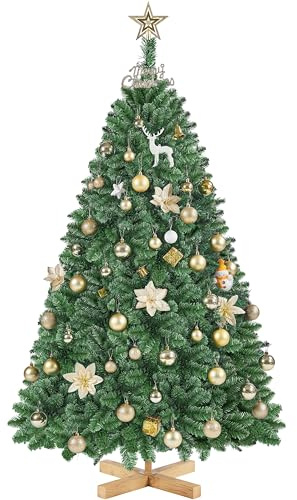 Yaheetech 152,5 cm Künstlicher Weihnachtsbaum, Christbaum mit 437 Spitzen Kunstbaum Tannenbaum Schwer Entflammbar PVC inkl. Metallständer mit Holzmaserung Fichte, Schneller Aufbau, Grün