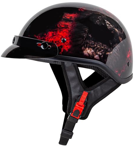 CARTMAN Half Helmet Large, DOT Approved Red Skull Graphics for Adult