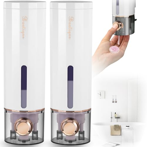 Tyafzzn tvåldispenser väggmontering, uppsättning av 2 tvåldispenser utan borrning, schampo duschgel dispenser, tomma pumpflaskor för fyllning för schampo, duschgel, flytande tvål, balsam
