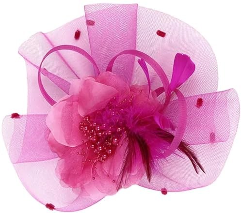 Damen-Fascinator, Cocktail-Party, Blume, Netzstoff, Hochzeit, Kirchenkleid, Derby-Hut, fuchsia, Einheitsgröße