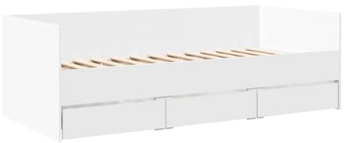vidaXL Lit de Jour avec Tiroirs, Canapé-lit avec Rangement, Lit d'Invité, Meuble de Salon Chambre à Coucher, Moderne, Blanc 90x200 cm Bois d'Ingénierie
