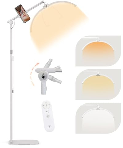 SMOCTAR Lash Light for Eyelash Extensions, 28'' Foldable LED Floor Lamps, Half Moon Lamp for Eyelash Tech with Phone Holder, Esthetician Light for Tattoo, Nails, Beauty, Skincare - White