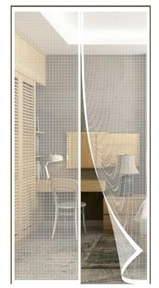 FIOVIP Fliegengitter Magnet Tür, 85x210cm Vorhang, schließt automatisch, einfache Installation ohne Bohren, Magnetisches Moskitonetz für Eingang/Balkon etc(Fiberglas,weiß)