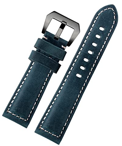 EAMOM 20mm 22 mm 24 mm 26 mm echter Leder Retro Man Uhrenband für Panerai PAM111 441 Kaufmanns -Wachband -Handgelenksgurt(Blue-black,24mm)