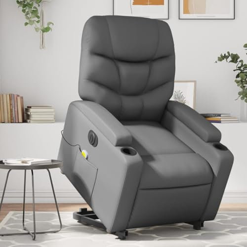Homgoday Massagesessel mit Aufstehhilfe Elektrisch, Relaxsessel Fernsehsessel Aufstehsessel Seniorensessel mit Liegefunktion, TV Sessel Ruhesessel für Wohnzimmer Grau Kunstleder