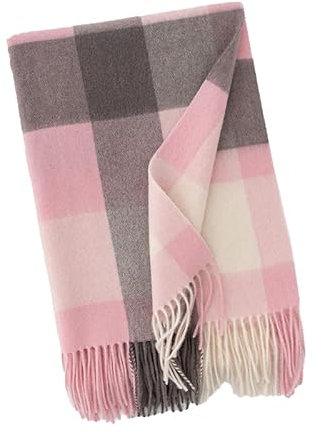 EILJSF 200 * 60 cm große rosa graue Wollschals für Damen mit Quasten, warme Karierte Deckenschals für Damen, Lange Karierte Schals und Wickel für den Winter