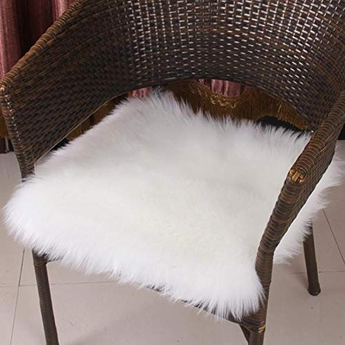 Sitzkissen aus Kunstfell aus Schaffell, weich, flauschig, Plüsch, 30 x 30 cm, für Zuhause, Büro, Restaurant, Weiß