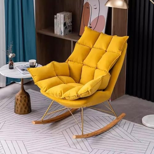 ZXFDMSWJ Gepolsterter Schaukelstuhl, Freizeit-Schaukelstuhl, gepolsterter Sitz, Lazy Side Chair, moderner Schaukelstuhl, Schaukel-Akzentstuhl, Balkon-Liegestuhl für Erwachsene (Farbe: Gelb)