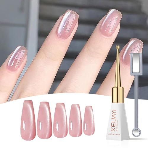Rosa Cat Eye UV Gel Nagellack - Magnetischer Glanz-Lack mit Glasperlen-Effekt, Cateye Nail Polish Katzenauge Gel Nagellack Langlebig - Holografischer Soak Off UV LED Nagellackfarbe für DIY (Rosa)