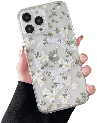 ZTOFERA Magnetisch Hülle für iPhone 15 Pro Max Hülle mit Blumen,Weiße Blume