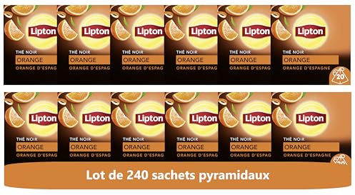 Lipton Thé Noir Orange, à l'orange d'Espagne 20 Sachets Pyramid® (Lot de 12)