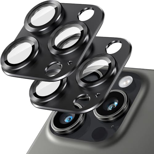Giftorld [2 Pack Camera Lens Protector for iPhone 16 Pro/16 Pro Max, 9H Tempered Glass,Aviation Aluminum Plate Cover,Night Circle,HD Clarity,Case Friendly,Easy Installation-Black