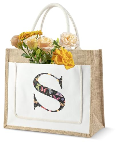 Dzmuero Jutebeutel Personalisiert, Einkaufstasche, Jutebeutel Bedruckt mit Buchstaben, Wiederverwendbare, Tragetaschen für Brautjungfern, Stofftasche für Personalisierte Geschenke Frauen