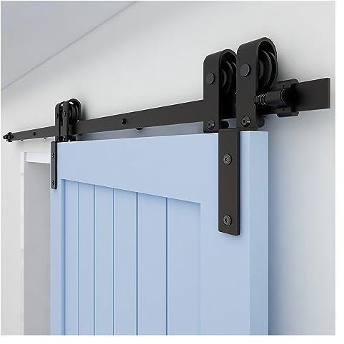 Kit ferramenta per porte da fienile, Kit di ferramenta for porta scorrevole bypass for porte doppie for porte scorrevoli di ganci piegati con binario classico più robusto e durevole(6.6FT)