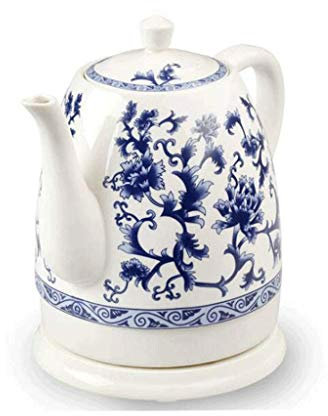 Bouilloire électrique en céramique Pot à eau vinta Bouilloire en céramique sans fil bleue et porcelaine Théière 1,5 L Pichet fait bouillir l'eau rapidement for le thé, le café, la soupe, les flocons d
