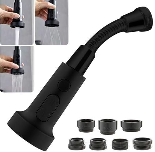 Schwarz Wasserhahn Aufsatz mit Schlauch, Schwenkbar Perlatoren für Wasserhähne, Küche Wasserhahn Verlängerung Brausekopf, Verlangerung Strahlregler, Wasserhahnverlängerung Schwenkbrause mit Adapter