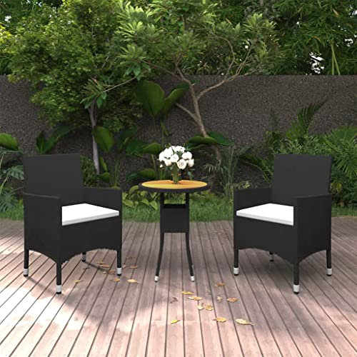 Xichuzi 3-TLG. Bistro-Set Poly-Rattan und Massivholz Schwarz, Gartenset Tisch Und Stühle, Balkon Möbel Für Kleinen Balkon, Terrassenmöbel, Balkonset, Balkonmöbel, Möbelsets - 3095907