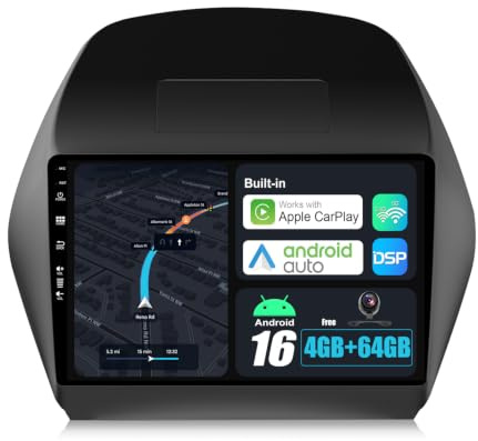 4G+64G BXLIYER 10.1 Pouce Autoradio pour Hyundai IX35 (2010-2017) GPS Radio - sans Fil Carplay Android Auto - Android 16 - Caméra arrière - 2 Din - Dab Volant WLAN Bluetooth DSP 4G Mirrorlink