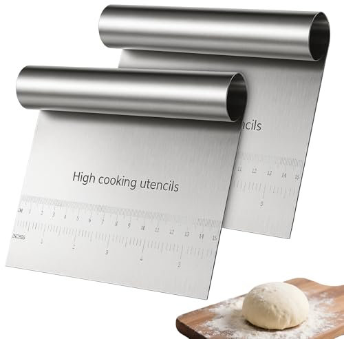 JIYIN 2 Pcs Bench Dough Scraper Cutter, Stainless Steel Pastry Cutter Kitchen Food Scraper Chopper, Metal Dough Scrapers Versatile Kitchen Tool for Butter, Baking, Bread, Cake, Pizza, and More(2Pcs)