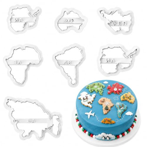 Ausstechformen in Weltkarten-Form, 7 Kontinente, 3D-Kunststoff-Keksform, 7 Stück, Fondant-Ausstechformen für Kuchendekoration, Gebäck-Backwerkzeug