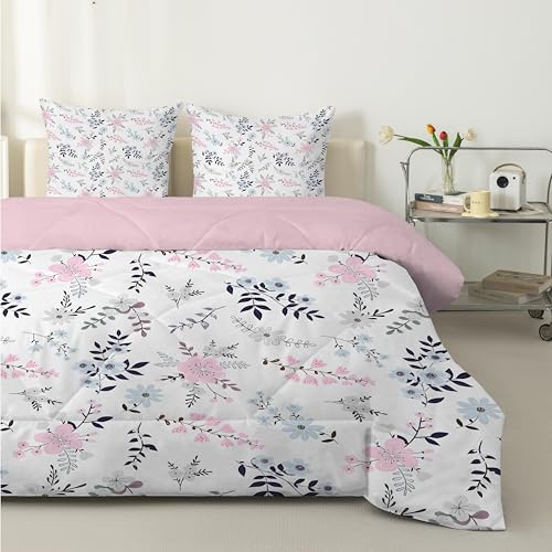 PNHCL Flowers Single Duvet - Plants Coverless Duvet 4.5 Tog Summer - Soft & Breathable, Modern Aesthetics Reversible patterned Washable Comforter for Kids Girls Boys Teens PD47