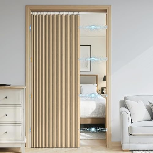 DSSHENGDS Personalizable Cortina Plegable baño corrediza，Separador de Espacios Interiores，Adecuado para Puertas correderas, armarios-Light Brown- 80x180cm