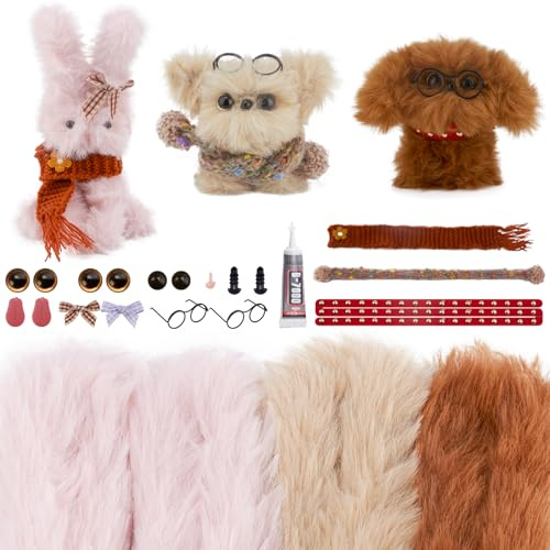 GUWINA 23 Stück Jumbo Pfeifenreiniger Tierbastelset, 100 cm Lange & 2 cm Dicke Kunst-Kaninchenfell Pfeifenputzer mit Deko-Zubehör, DIY Chenilledraht-Kreativset für Hase & Hunde