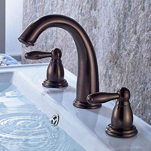 Modern 3-Hole Kitchen Sink Faucet - Brass Hot & Cold Mixer Bathroom Tap Vertical Mount Two-Handle Basin Faucet Brown Finish Washbasin Fitting