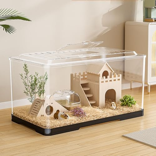 Hamsterkäfig,Hamsterhaus,Stapelbarer Und Großer Glasbehälter,Acryl-Käfig Für Hamster, Gerbils, Mäuse Oder Andere Kleine Haustiere, Pflegeleicht & Stabil, Kleintierkäfig(Large)