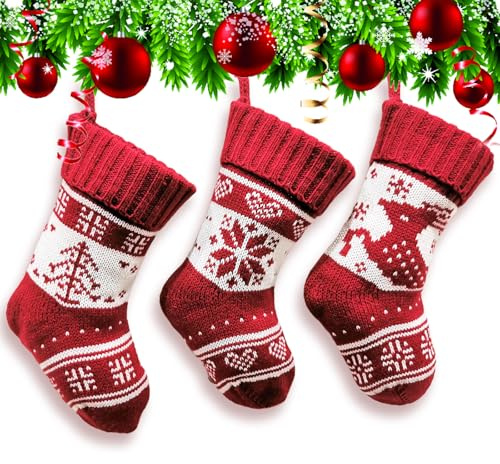 CharmBurst 3er Set Nikolausstrumpf Kinder Klein, Gestrickte Weihnachtsstrümpfe zum Befüllen, Weihnachtsstiefel Socken Personalisiert für Kamin Deko Weihnachten 17 * 15cm