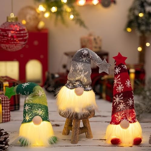 ZeiLaBang Kakadi 3 Stück Weihnachtswichtel Figuren LED,Wichtel Figuren Weihnachten Deko,Weihnachtsdeko Mit Beleuchtet Led,Weihnachtswichtel Set für Weihnachtsdeko Büro Innen Fenster Dekoration