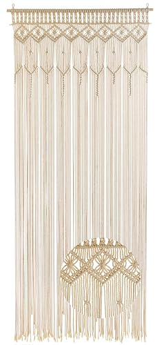 Kobolo Türvorhang LACE 95x200/220 cm, handgewebter Makramee-Vorhang, Baumwolle, Beige, Boho-Dekoration für Türen & Fenster, Hochzeitsdeko, Raumteiler & Wandbehang, Gewebte Tapisserie, Fadenvorhang