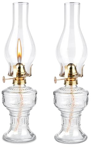 2 Stück Petroleumlampe für Innenräume, Retro-Öllampe, Öllampen aus Glas, Petroleumlampe Outdoor Öllampe, Klassisches Petroleum Lampen, Winddicht Dekorative Öl Lampe für Wohnzimme Esszimmer Garten