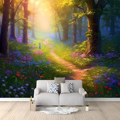 Papel Pintado Efecto 3D, Verde Papel Pintado FotografíA Mural con Naturaleza Bosque Camino Motivo, 250 x 175 cm Moderna Murales Decoración para SalóN Dormitorio Oficina