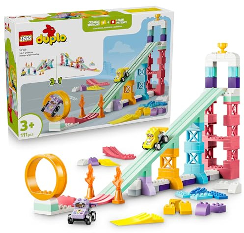 LEGO DUPLO Town 3-i-1 Kreativa ramper med fordon Pedagogiska leksaker för små barn från 3 år – Byggset för tidig utveckling – 111 byggklossar med 2 racerbilar – Presentidé för förskolebarn – 10478