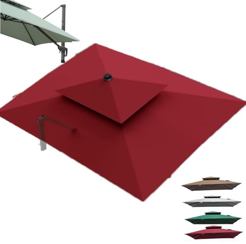 Copertura di ricambio per ombrellone rettangolare, 3 x 4 m, doppio tetto, in tessuto, 8 stecche, grande, colore bordeaux, perfetta per spazi esterni
