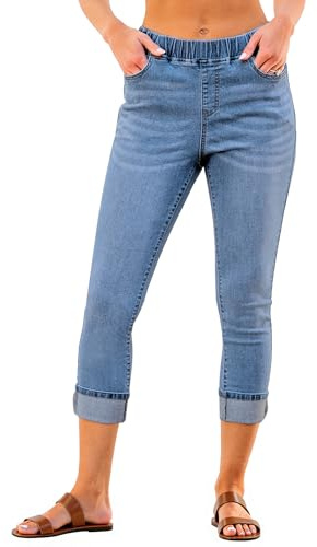 Vetinee Jean capri pour femme - Taille haute - Avec élastique - Pantalon skinny - Pantacourt