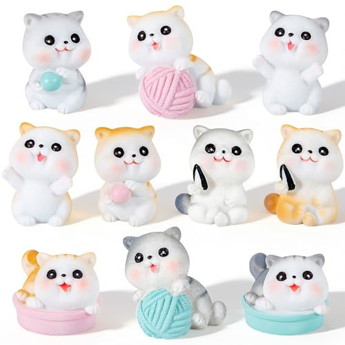 Cute Cat Figure Ornaments, 10 Pieces Mini Cat Figures, cat Figures Toy Set, animal Cake Topper Ornaments for Kids Birthday Gifts Cake Decor Table Decoration